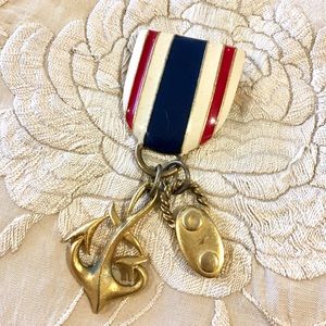 Vtg enamel USA brooch nautical pin signed M. Lent